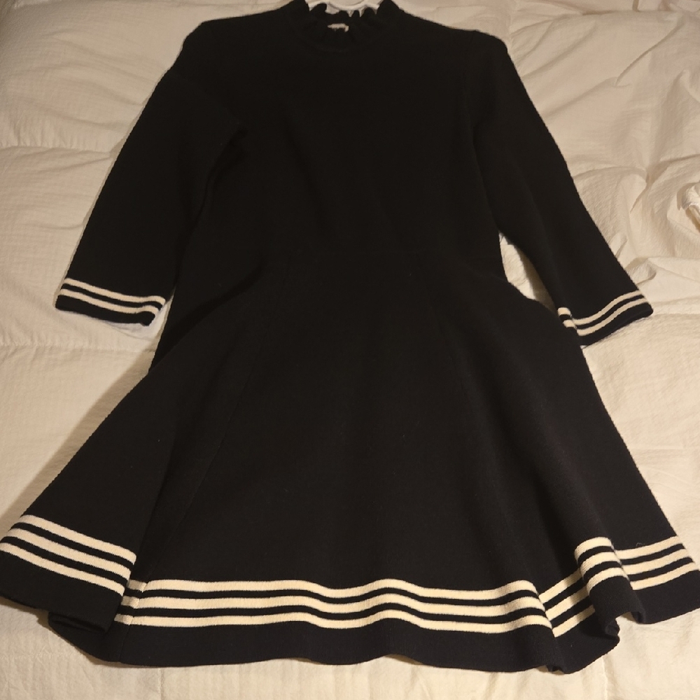 Anne Klein Black and White Striped Knit Dress